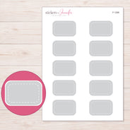 Gray White-Stitch Half Box Planner Stickers | F-1299 — 5 × 7 inch sheet and enlarged sticker detail
