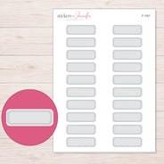 Gray Pale-Center Stitched Quarter Box Planner Stickers | F-1301 — 5 × 7 inch sheet and enlarged sticker detail