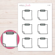 Charcoal Bow-Tape Note Planner Stickers | F-1307 — 5 × 7 inch sheet and enlarged sticker detail