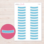 Sky Blue Pennant Bunting Planner Stickers | F-1310 — 5 × 7 inch sheet and enlarged sticker detail