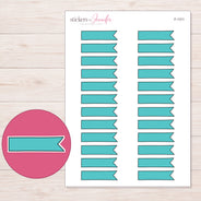 Teal Single-Notch Banner Label Planner Stickers | F-1311 — 5 × 7 inch sheet and enlarged sticker detail
