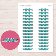 Teal Bow Ribbon Divider Planner Stickers | F-1313 — 5 × 7 inch sheet and enlarged sticker detail