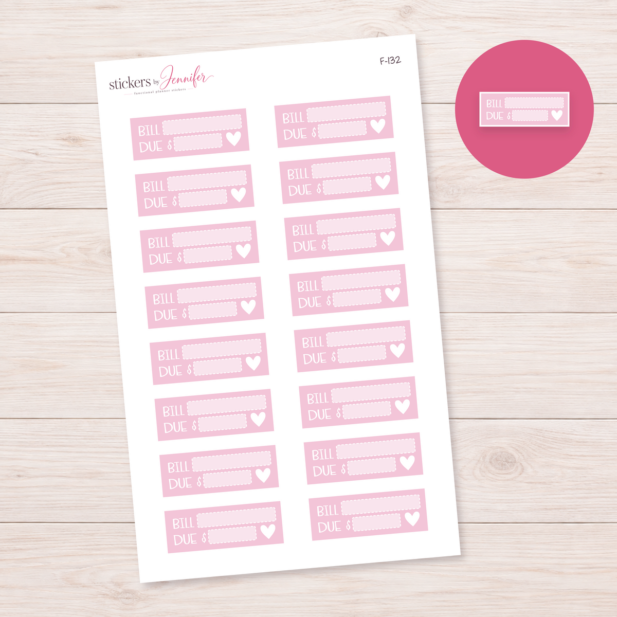 Blush Bill Due Labels Planner Stickers | F-132