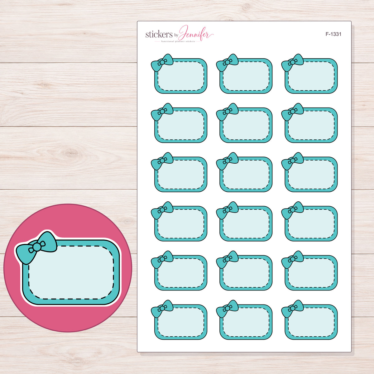 F-1331 planner sticker sheet with enlarged sticker detail