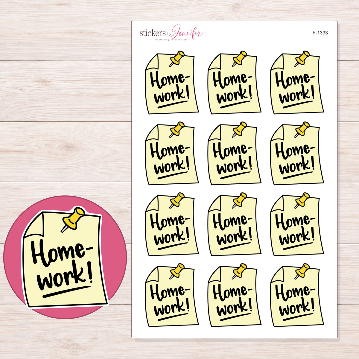 F-1333 planner sticker sheet with enlarged sticker detail