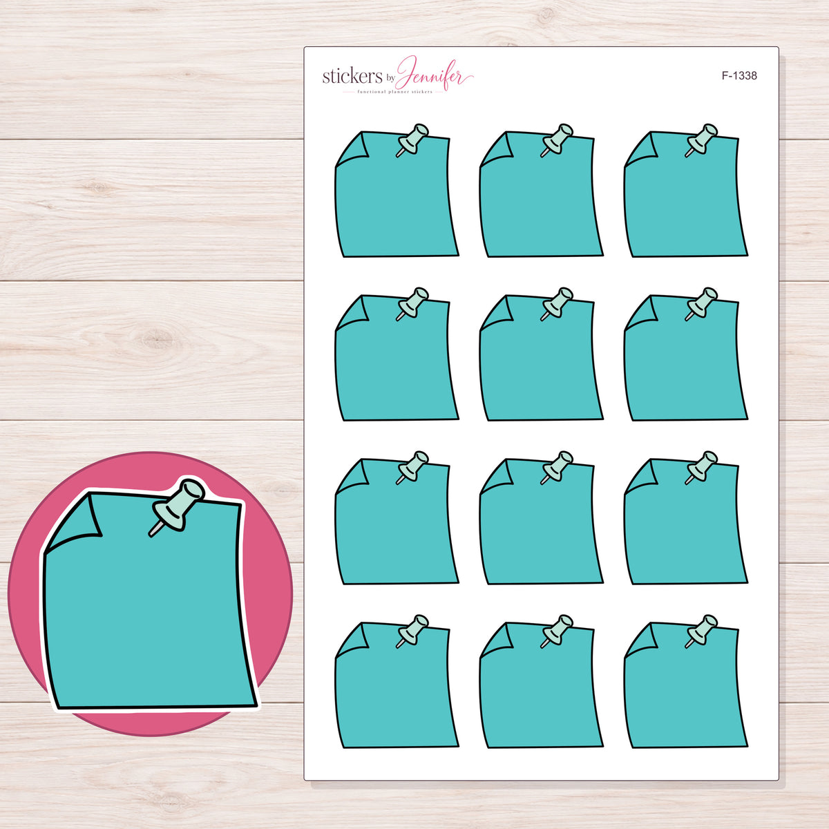 F-1338 planner sticker sheet with enlarged sticker detail
