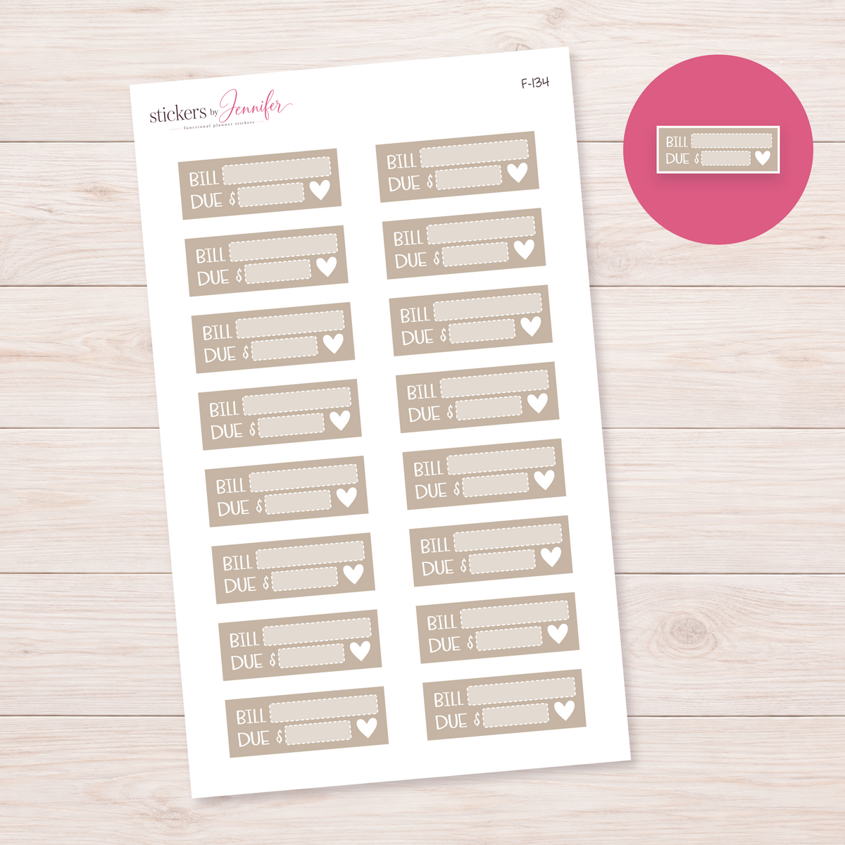 Taupe Bill Due Label Planner Stickers | F-134