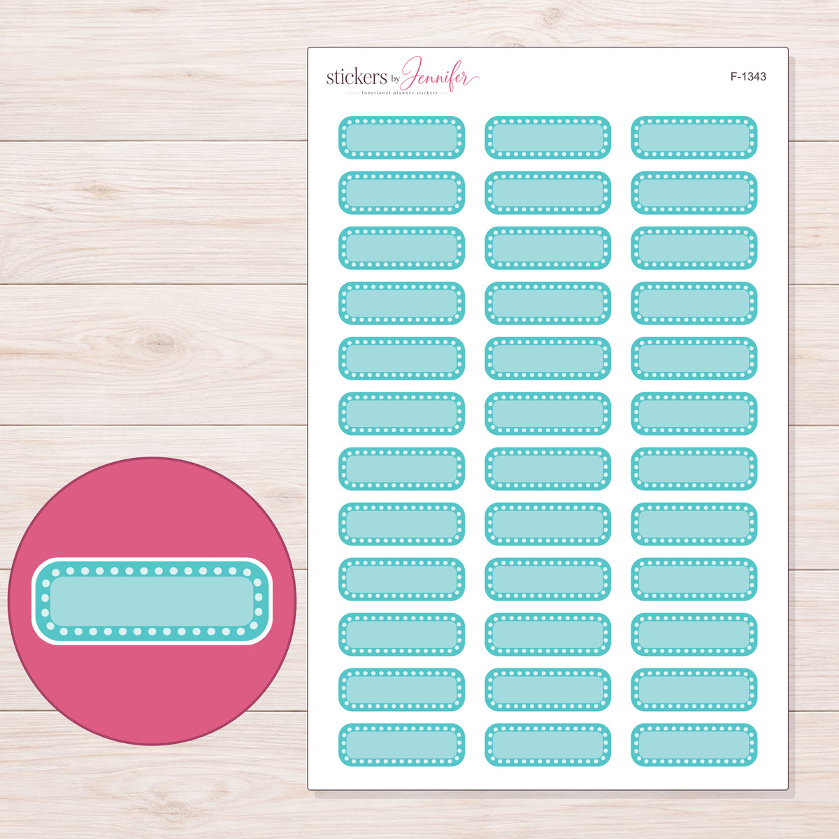 F-1343 planner sticker sheet with enlarged sticker detail