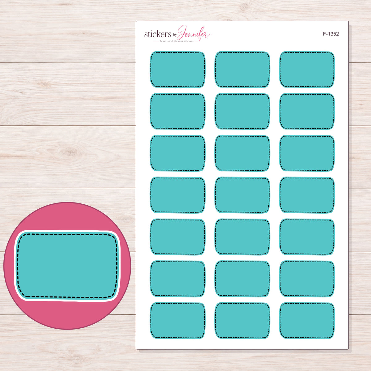 F-1352 planner sticker sheet with enlarged sticker detail