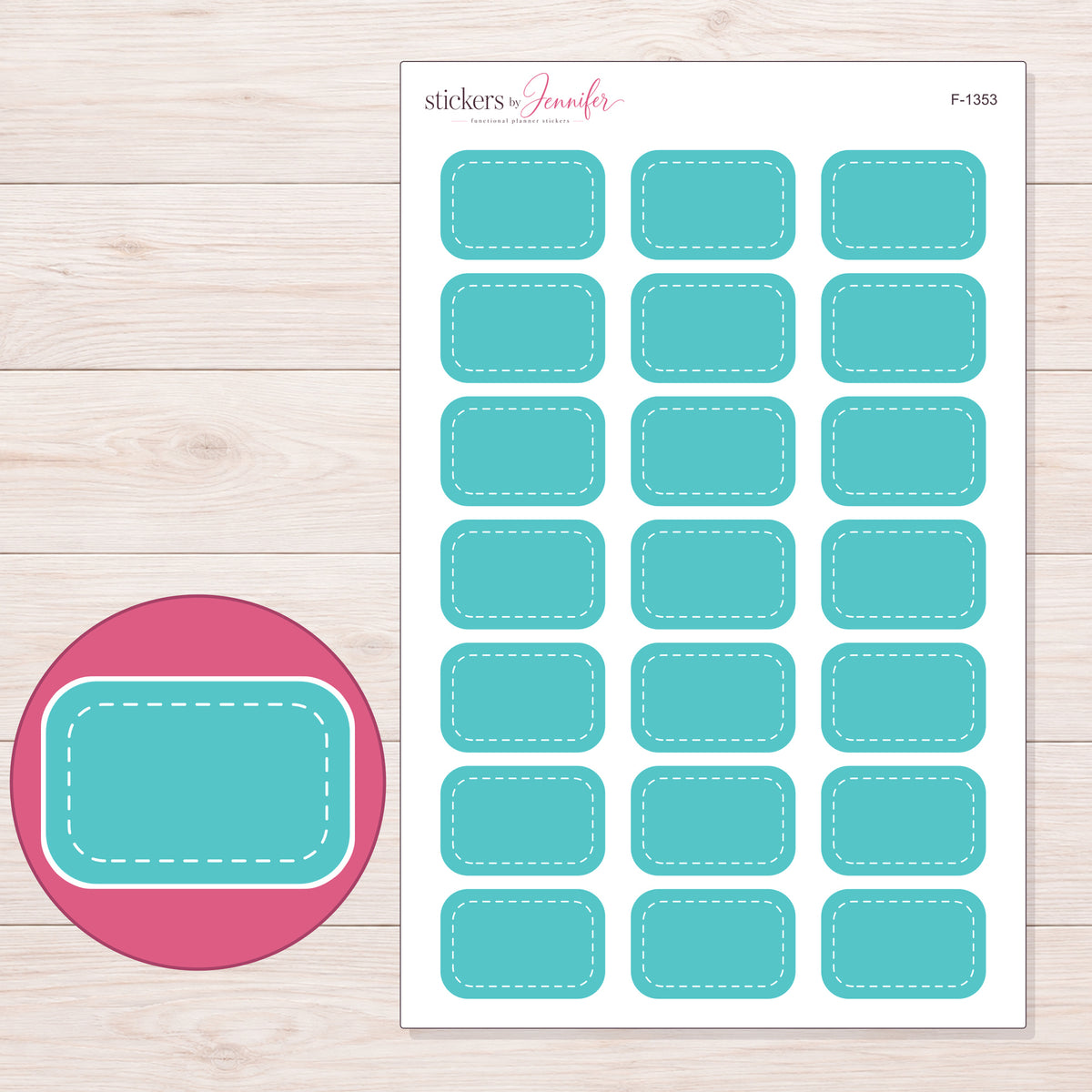 F-1353 planner sticker sheet with enlarged sticker detail