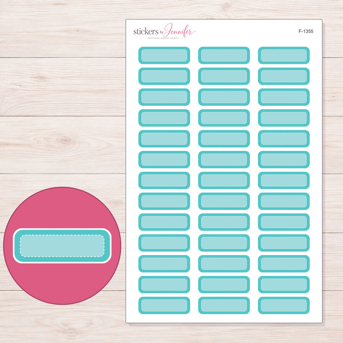 F-1355 planner sticker sheet with enlarged sticker detail