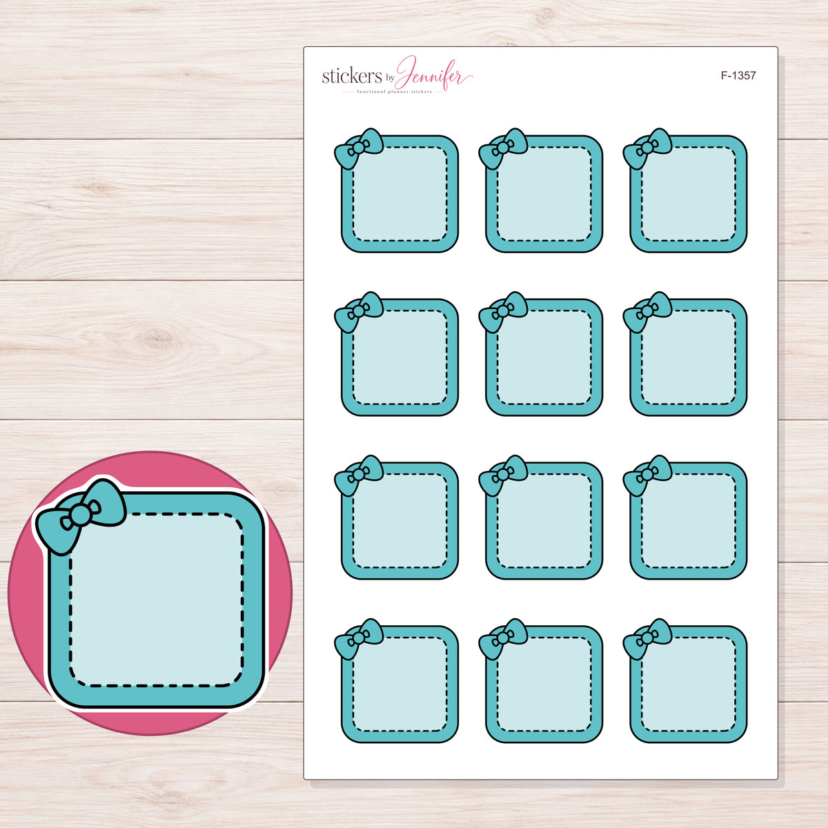 F-1357 planner sticker sheet with enlarged sticker detail