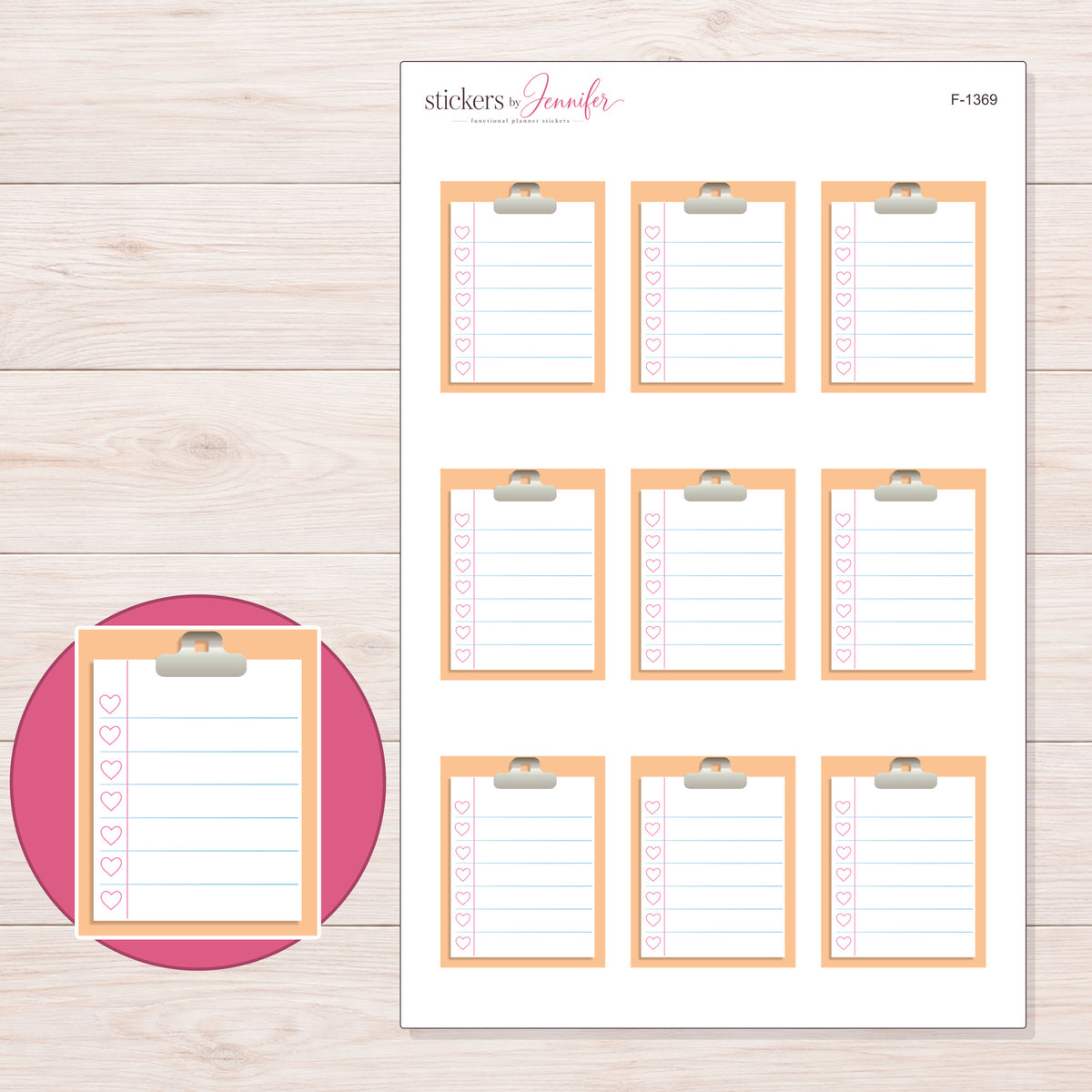 F-1369 planner sticker sheet with enlarged sticker detail