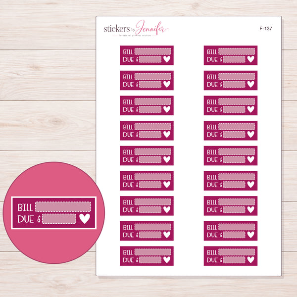 Berry Bill Due Label Planner Stickers | F-137 — enlarged contour-cut detail