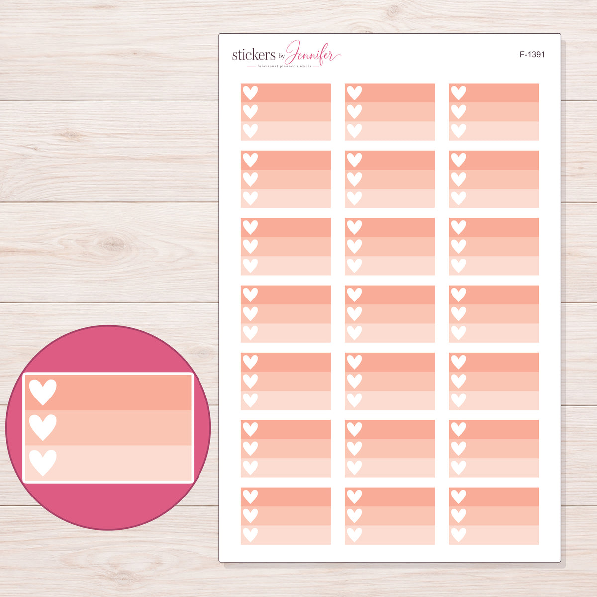 F-1391 planner sticker sheet with enlarged sticker detail