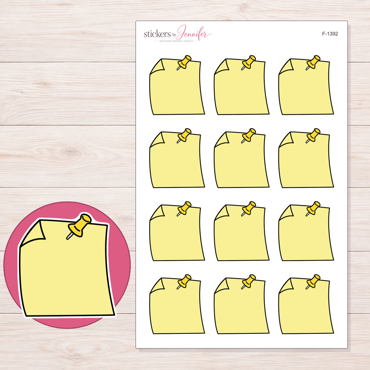F-1392 planner sticker sheet with enlarged sticker detail