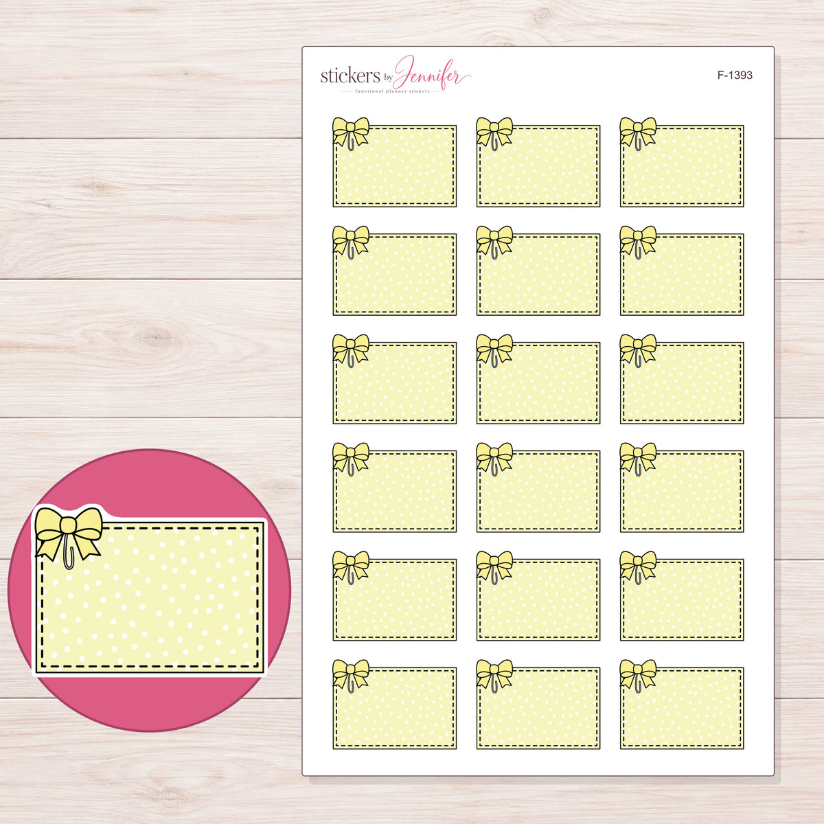 F-1393 planner sticker sheet with enlarged sticker detail