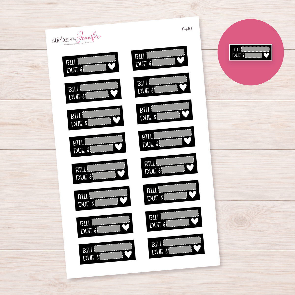 Black Bill Due Labels Planner Stickers | F-140