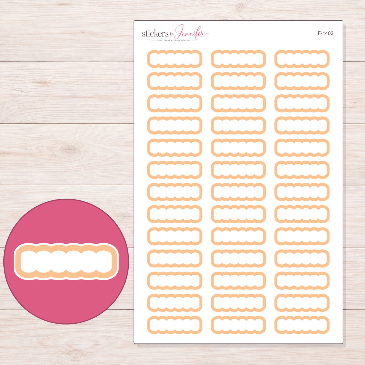 F-1402 planner sticker sheet with enlarged sticker detail