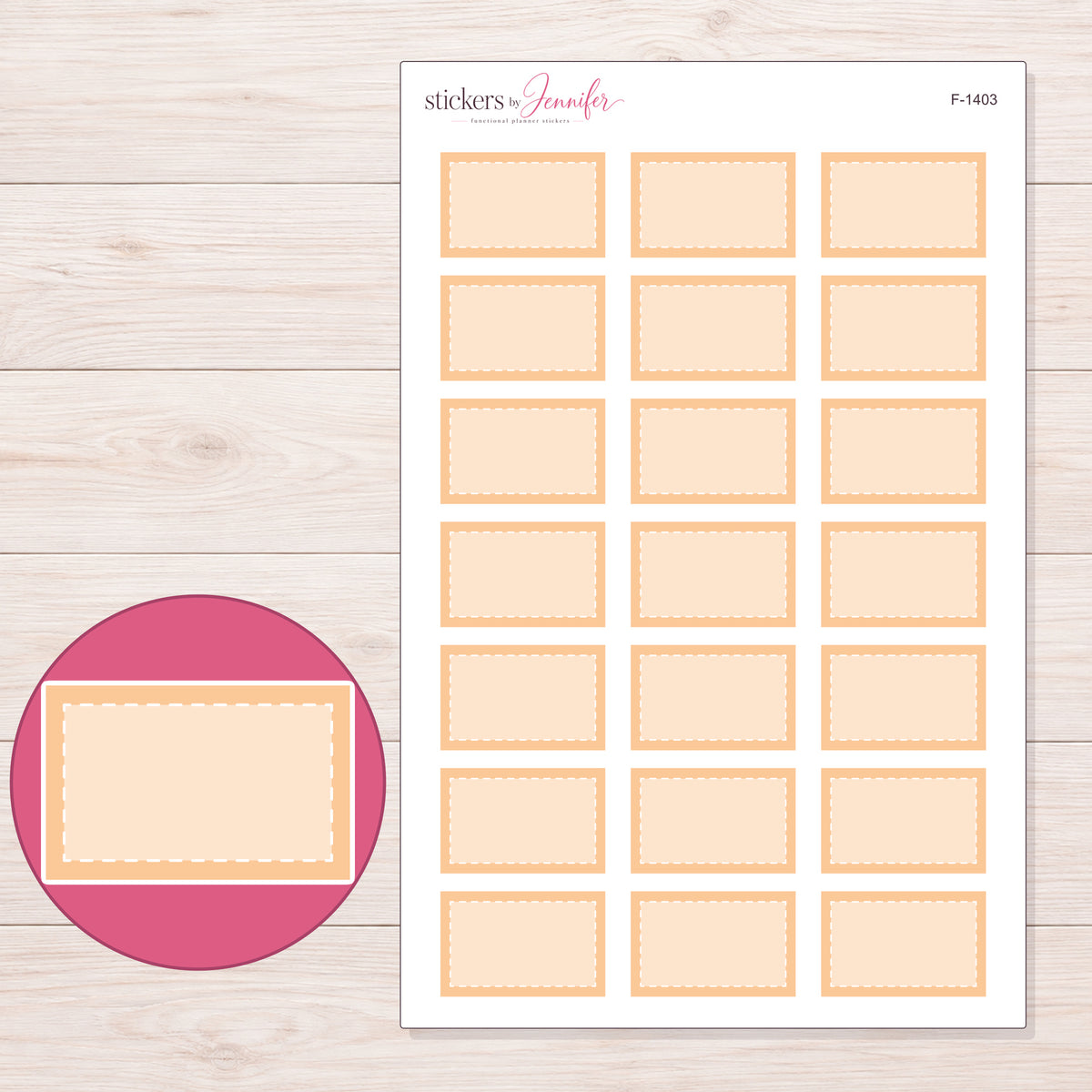 F-1403 planner sticker sheet with enlarged sticker detail