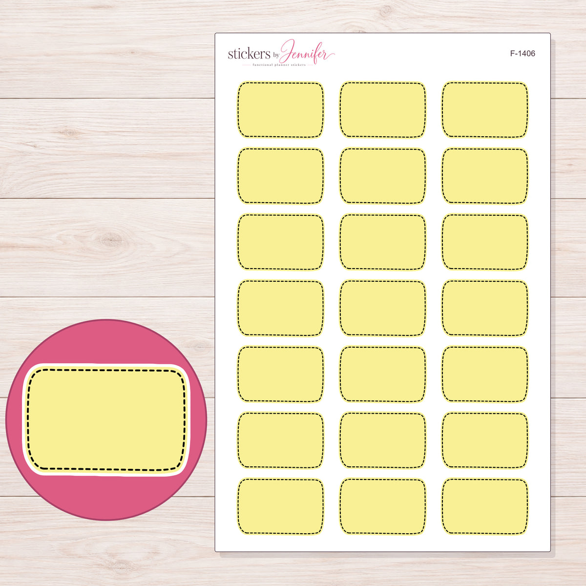 F-1406 planner sticker sheet with enlarged sticker detail