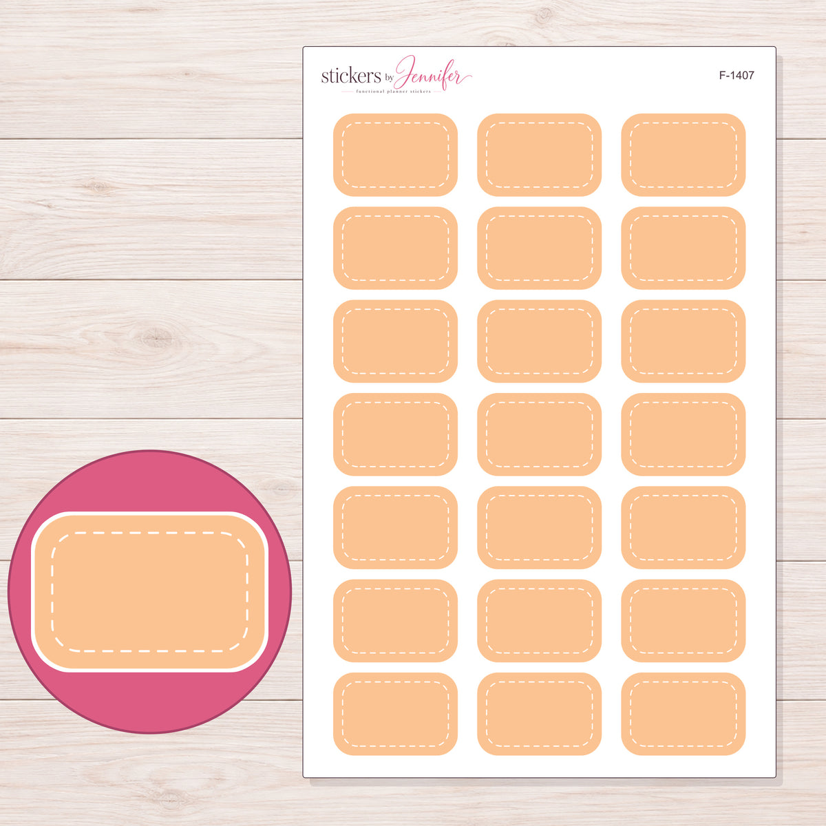 F-1407 planner sticker sheet with enlarged sticker detail