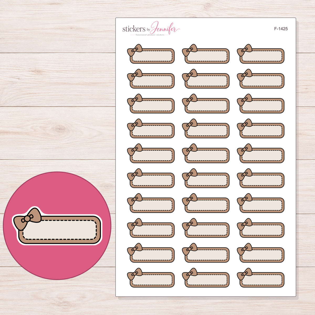 F-1425 planner sticker sheet with enlarged sticker detail
