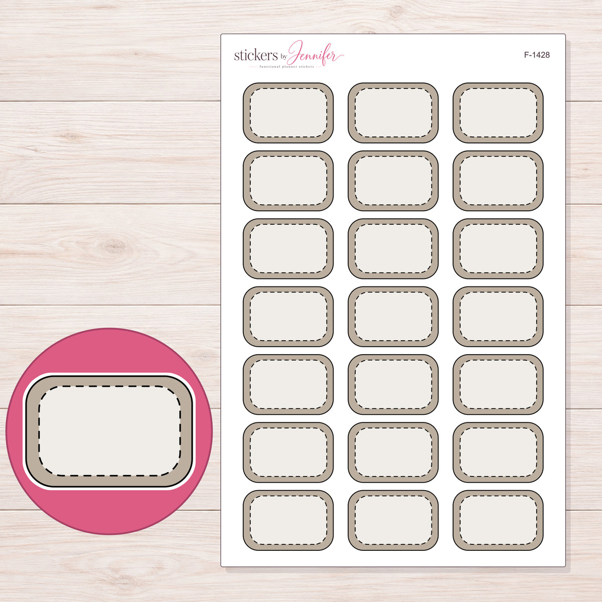 F-1428 planner sticker sheet with enlarged sticker detail