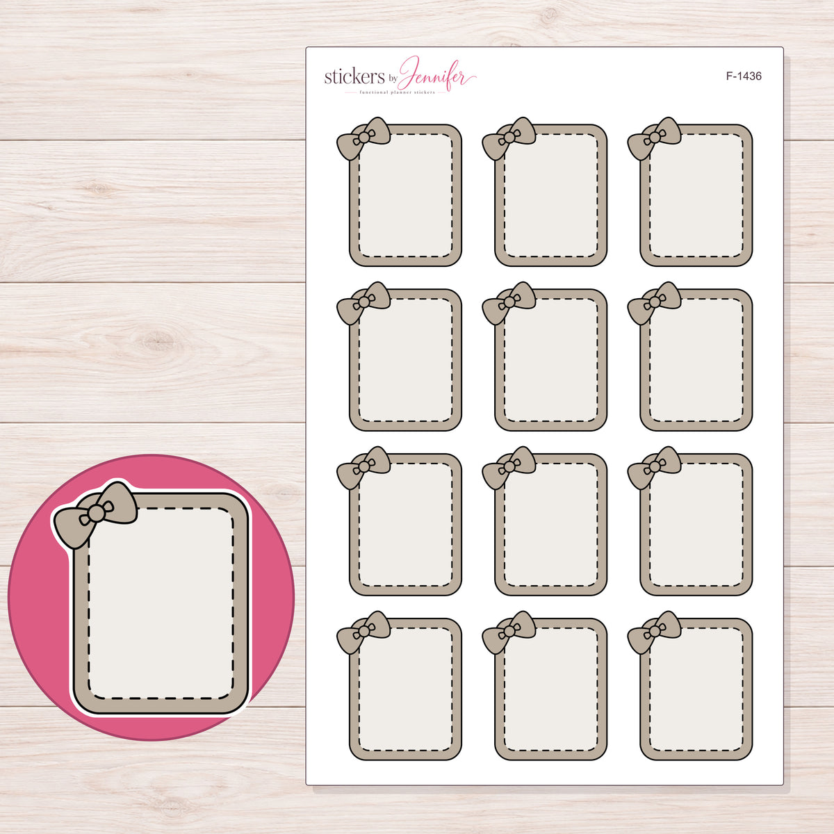 F-1436 planner sticker sheet with enlarged sticker detail