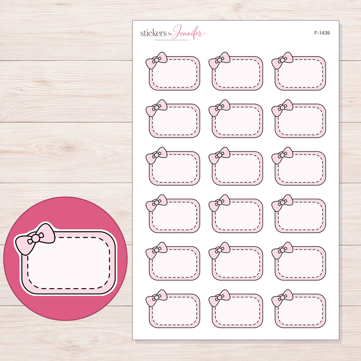 F-1439 planner sticker sheet with enlarged sticker detail