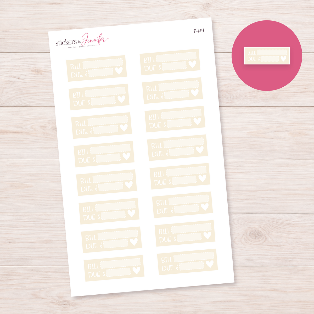 Cream Bill Due Label Planner Stickers | F-144