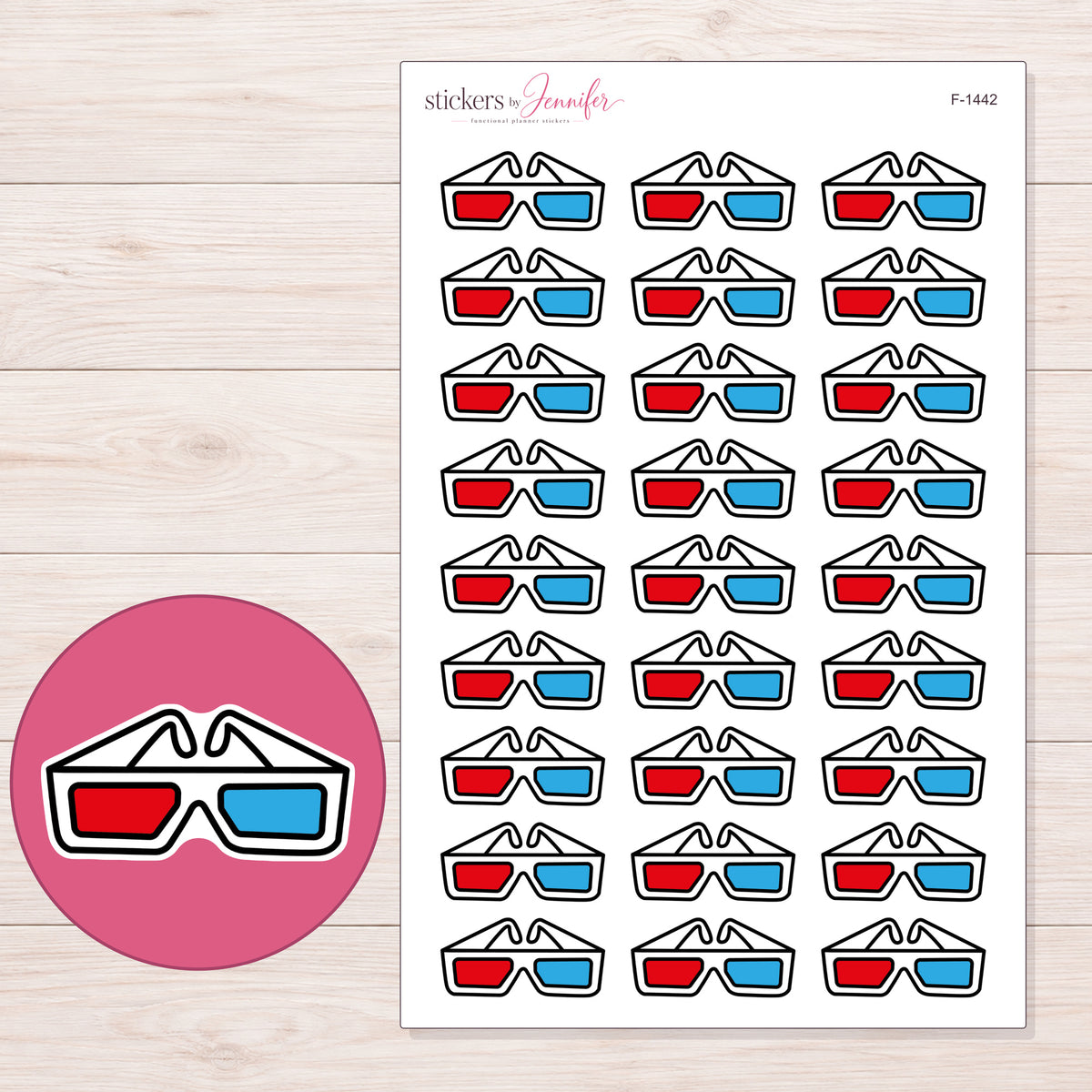 F-1442 planner sticker sheet with enlarged sticker detail