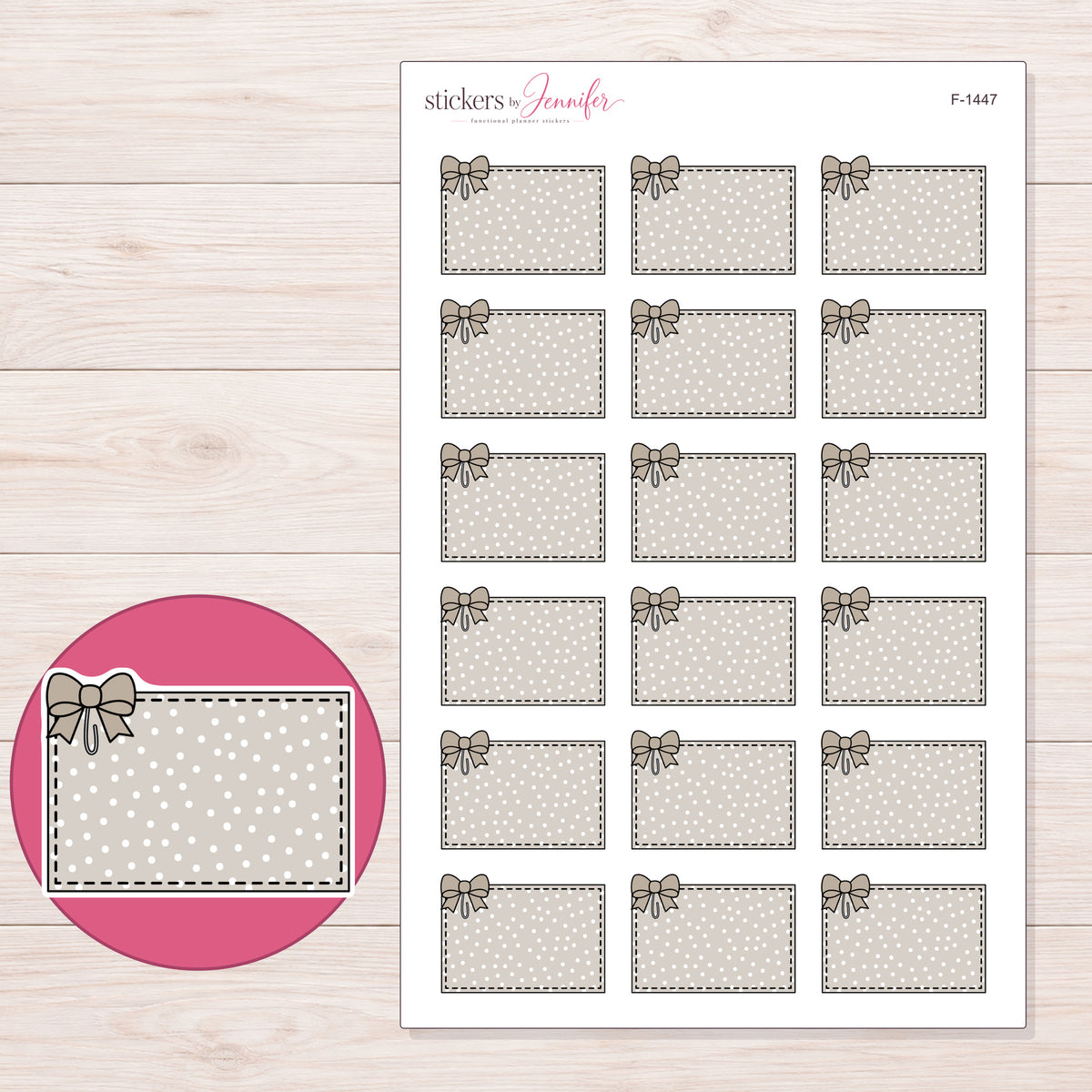 F-1447 planner sticker sheet with enlarged sticker detail