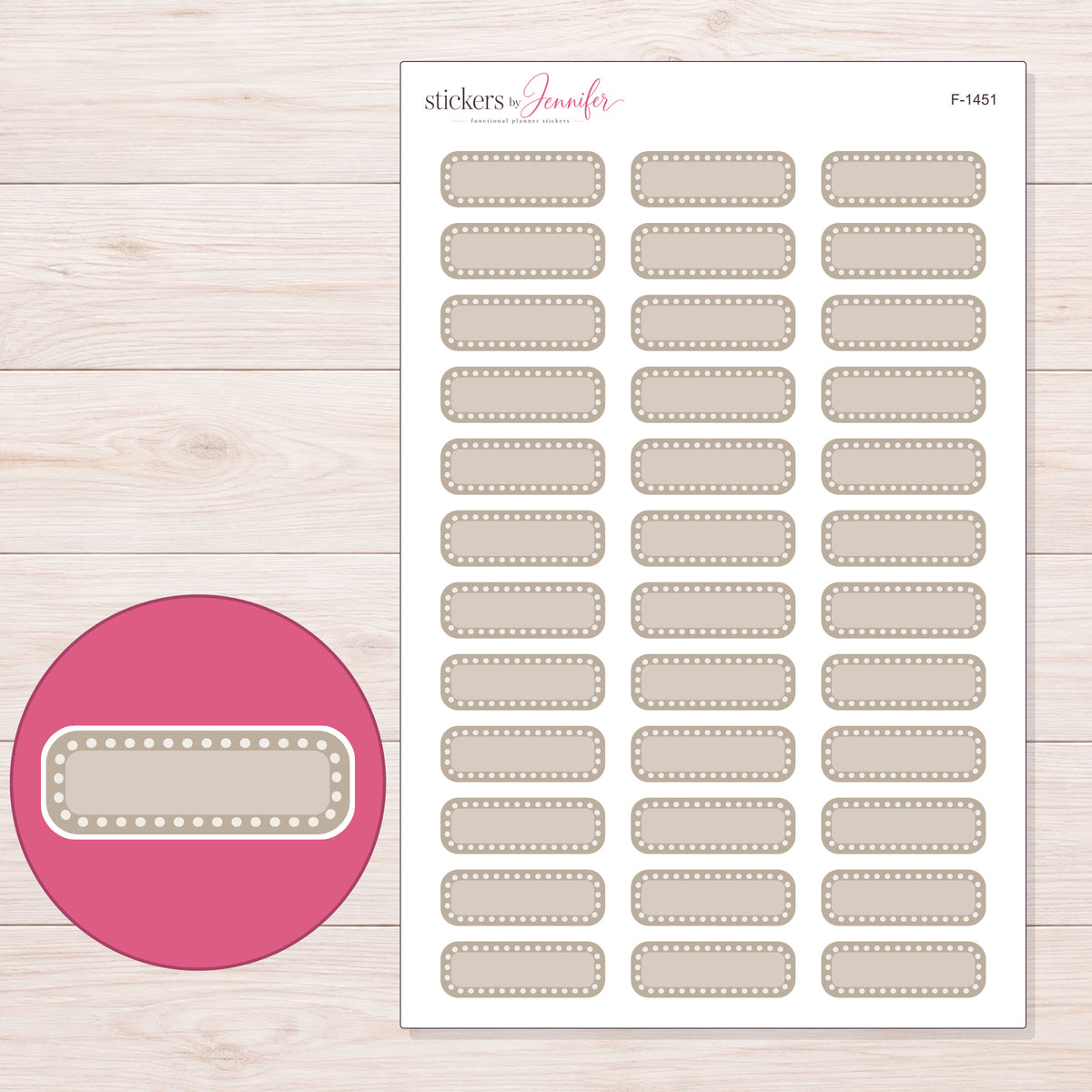 F-1451 planner sticker sheet with enlarged sticker detail