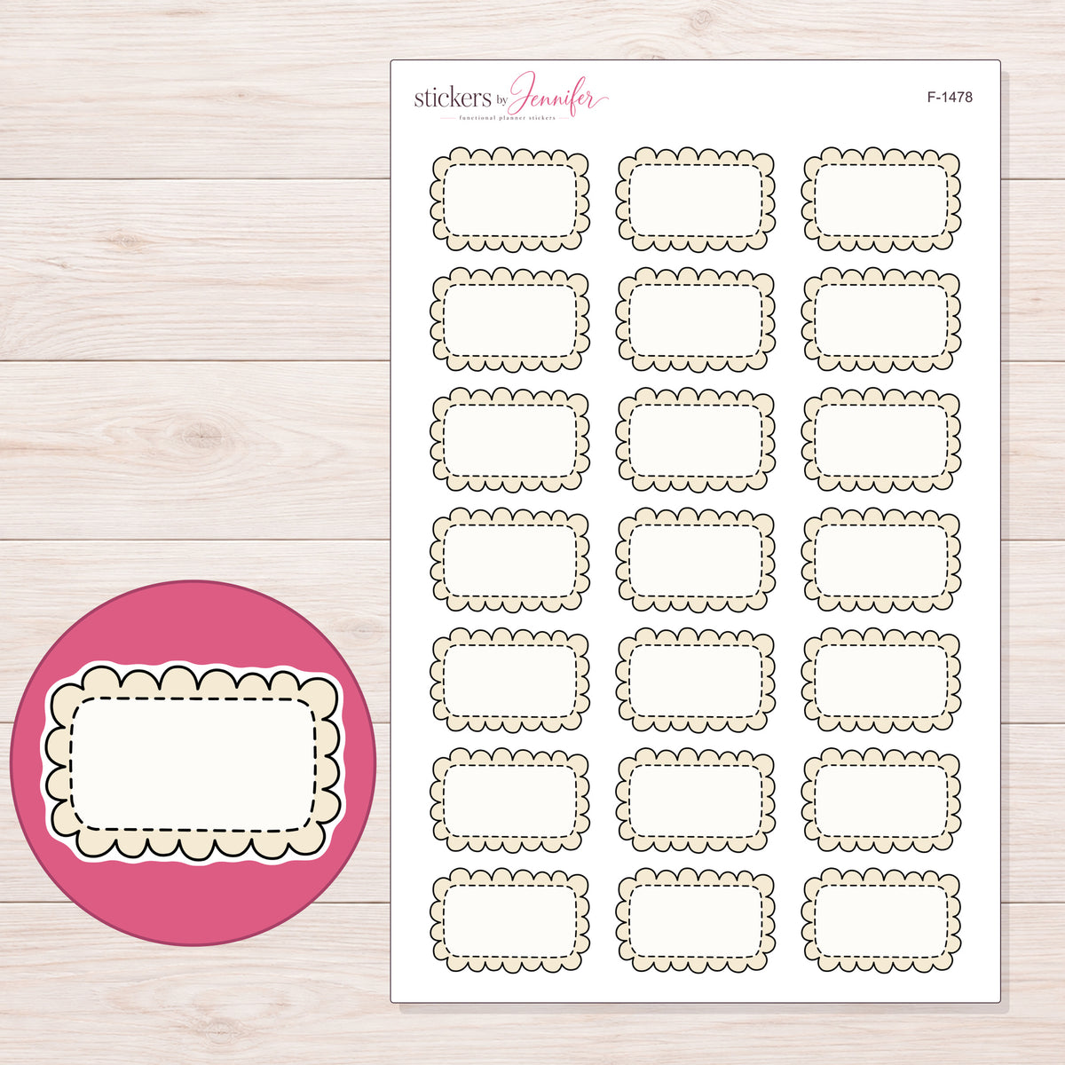 F-1478 planner sticker sheet with enlarged sticker detail