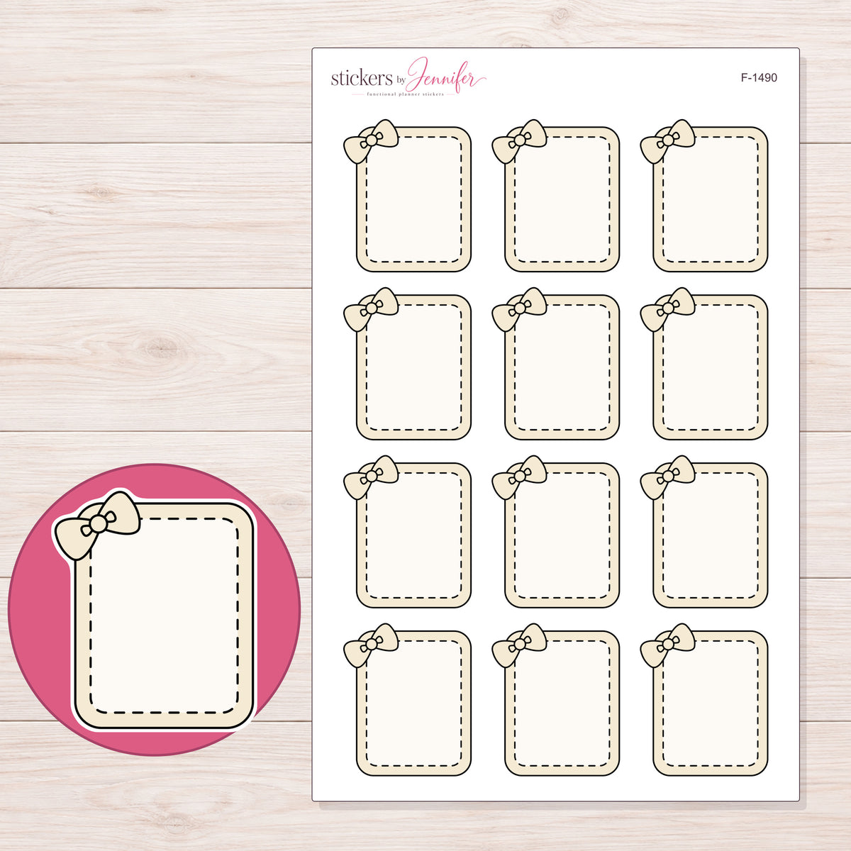 F-1490 planner sticker sheet with enlarged sticker detail