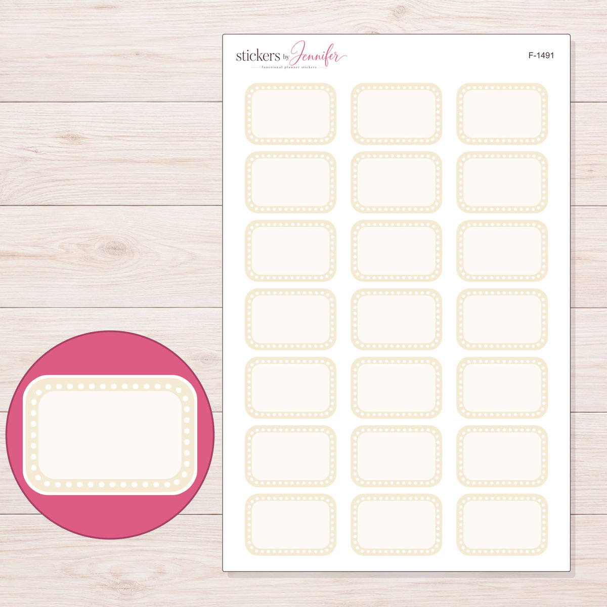 F-1491 planner sticker sheet with enlarged sticker detail