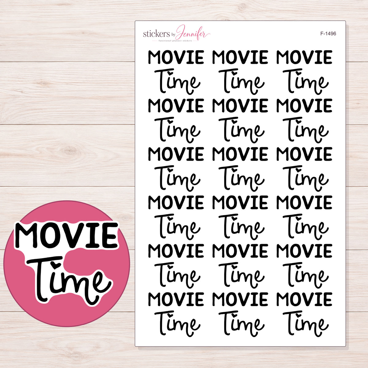F-1496 planner sticker sheet with enlarged sticker detail