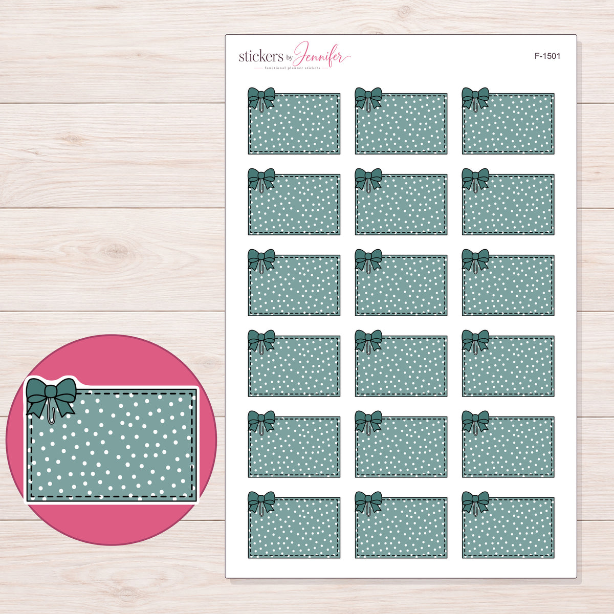 F-1501 planner sticker sheet with enlarged sticker detail
