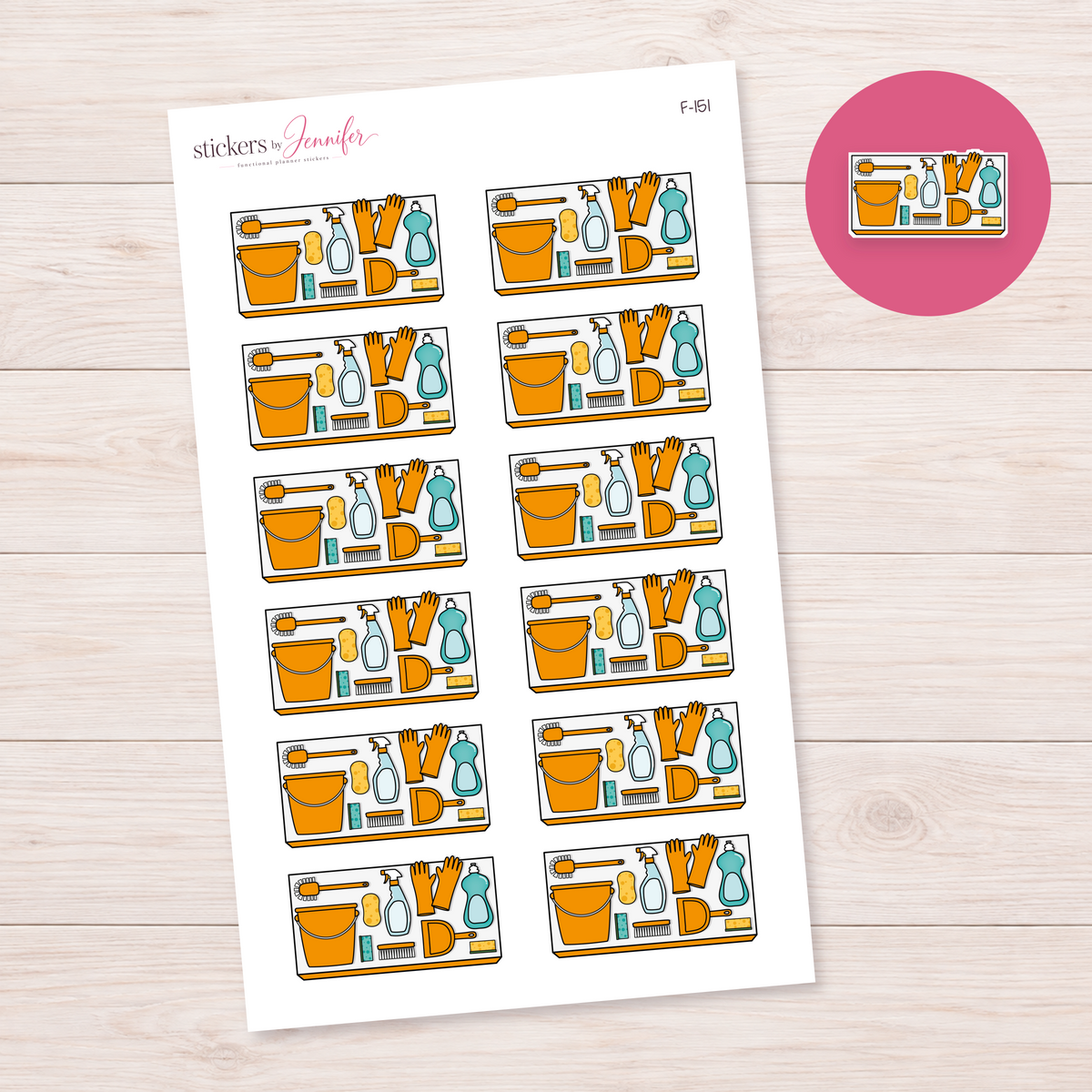 Orange Cleaning Supplies Planner Stickers | F-151