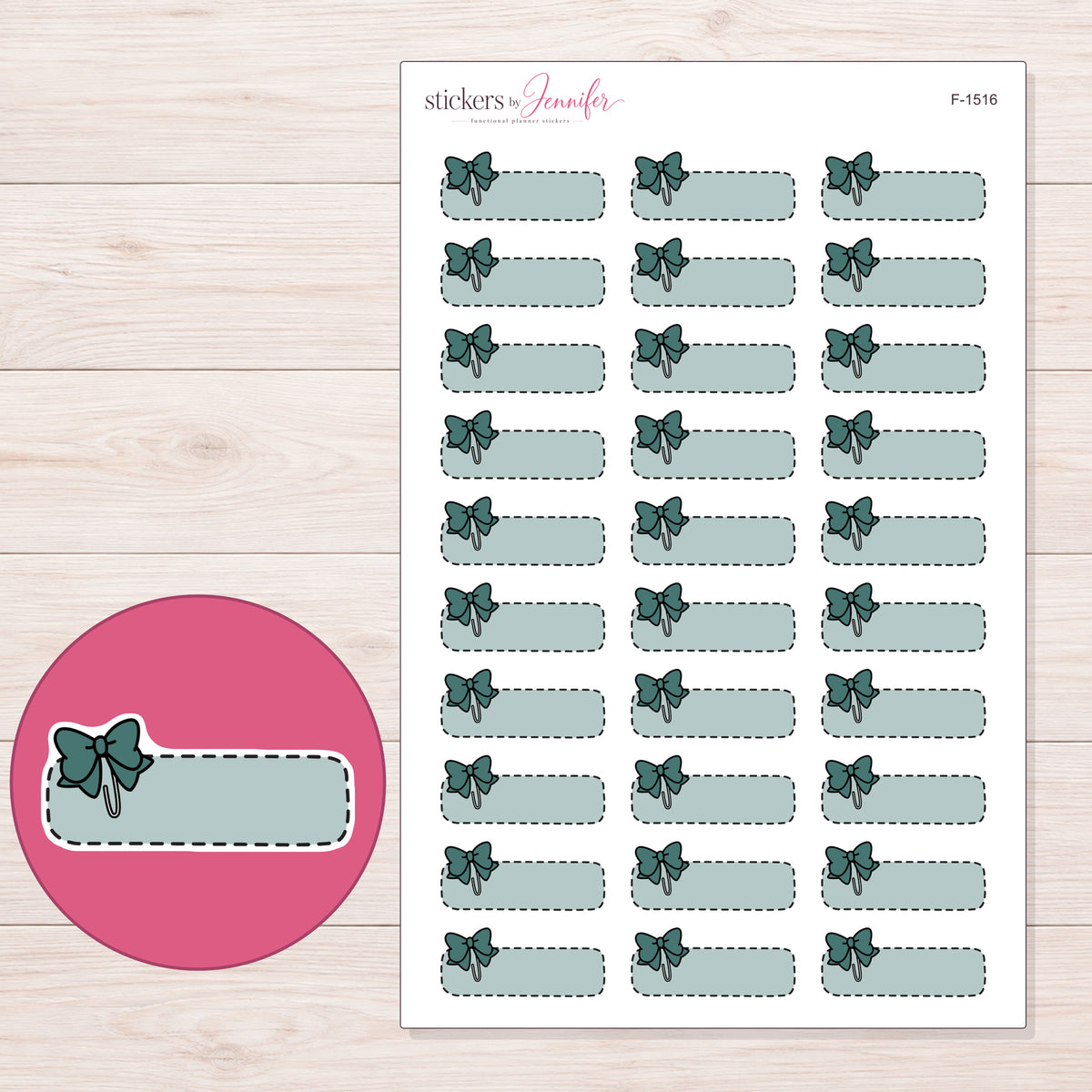 F-1516 planner sticker sheet with enlarged sticker detail
