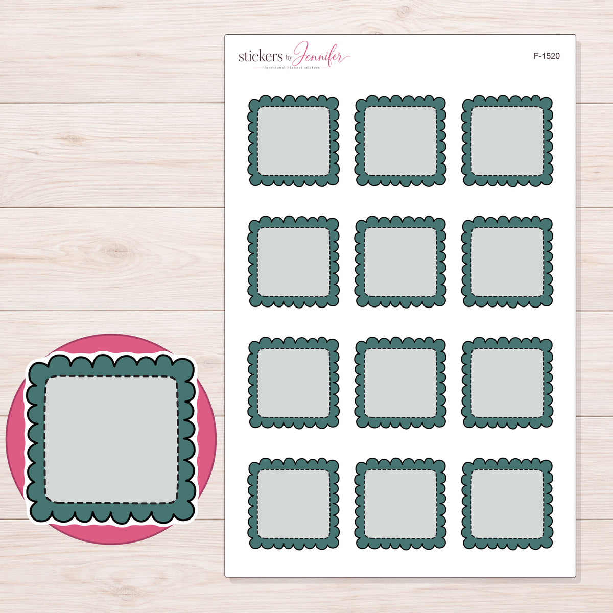 F-1520 planner sticker sheet with enlarged sticker detail