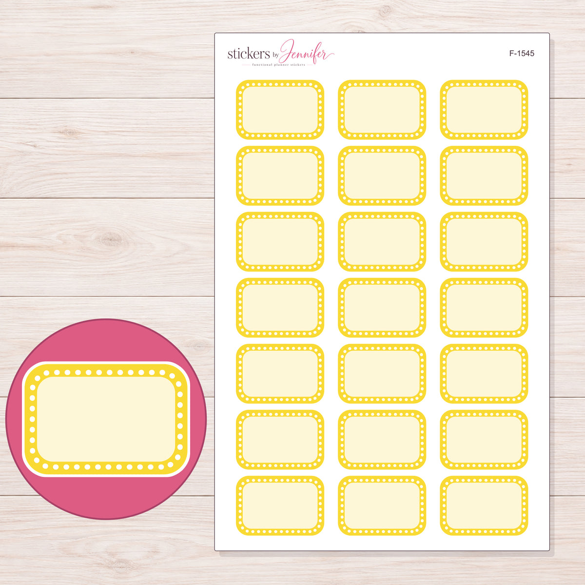F-1545 planner sticker sheet with enlarged sticker detail