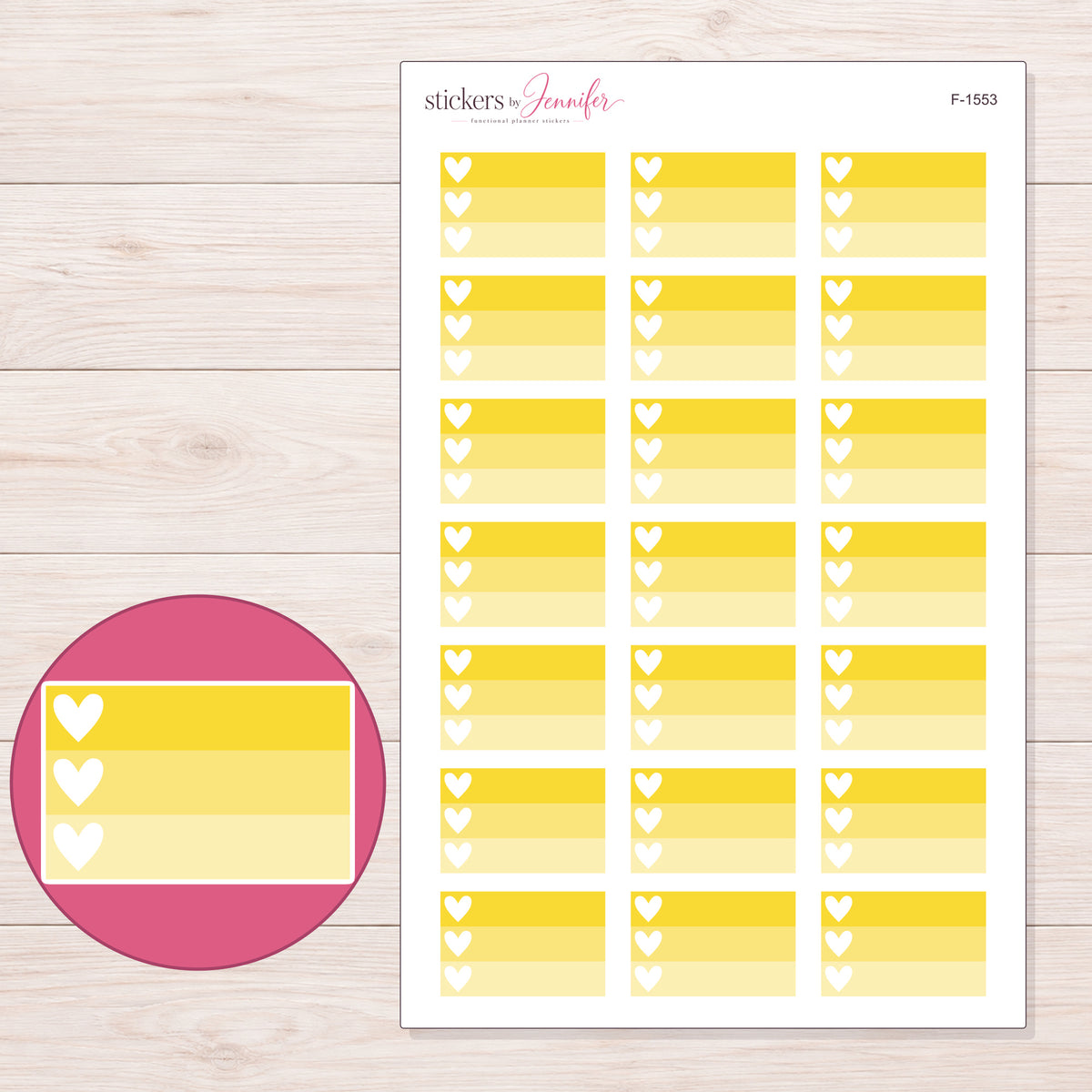 F-1553 planner sticker sheet with enlarged sticker detail