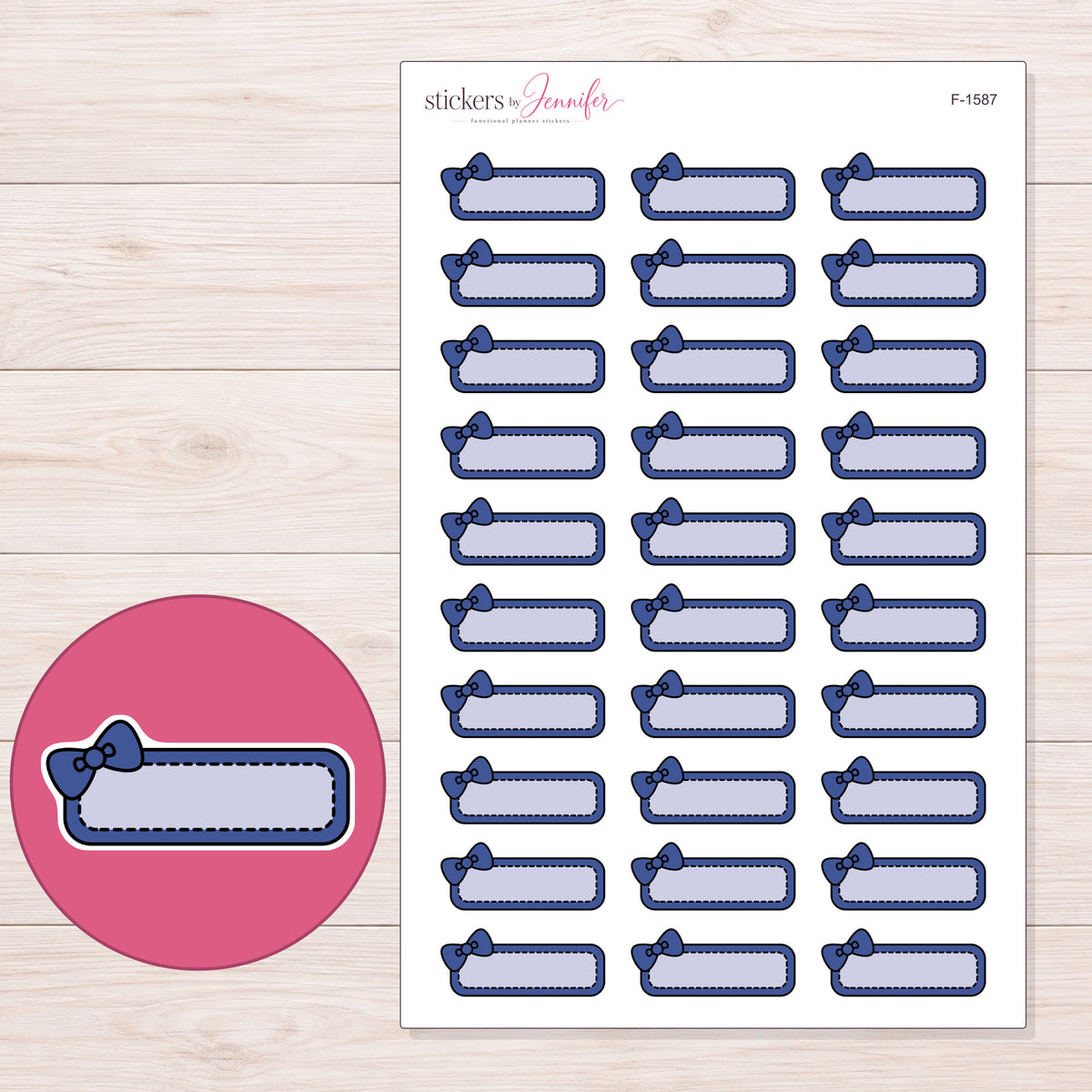 F-1587 planner sticker sheet with enlarged sticker detail