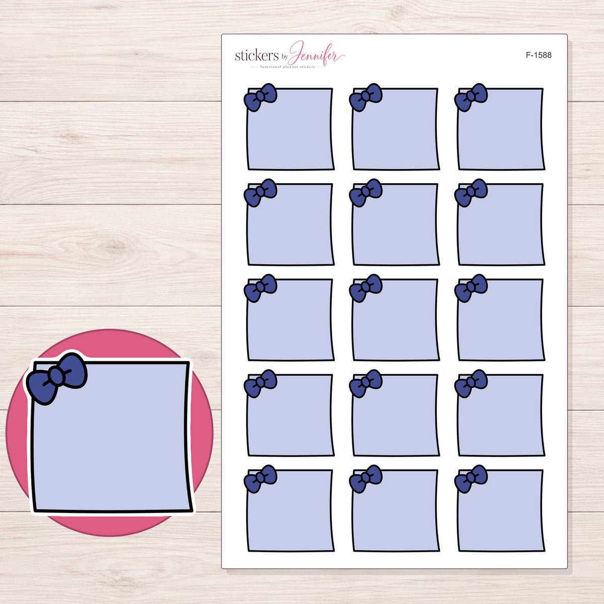 F-1588 planner sticker sheet with enlarged sticker detail