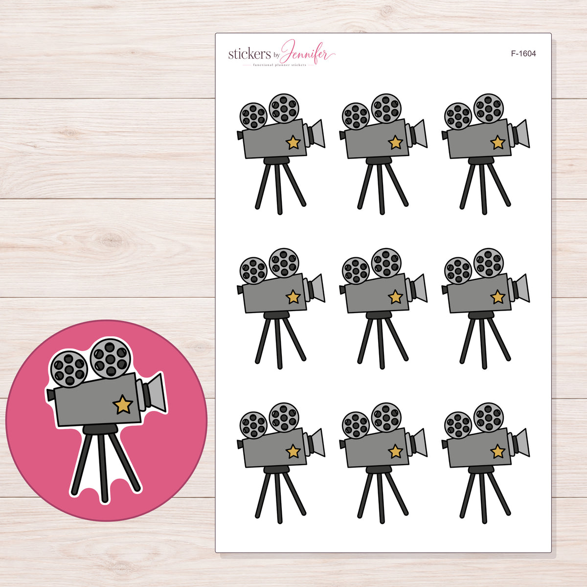 F-1604 planner sticker sheet with enlarged sticker detail