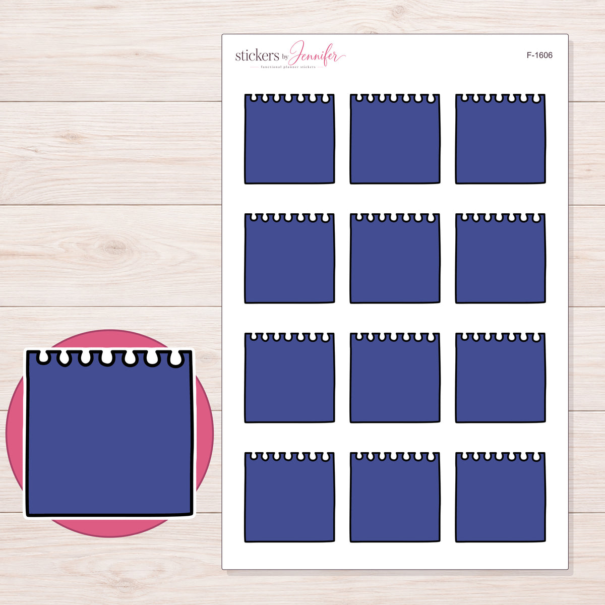 F-1606 planner sticker sheet with enlarged sticker detail