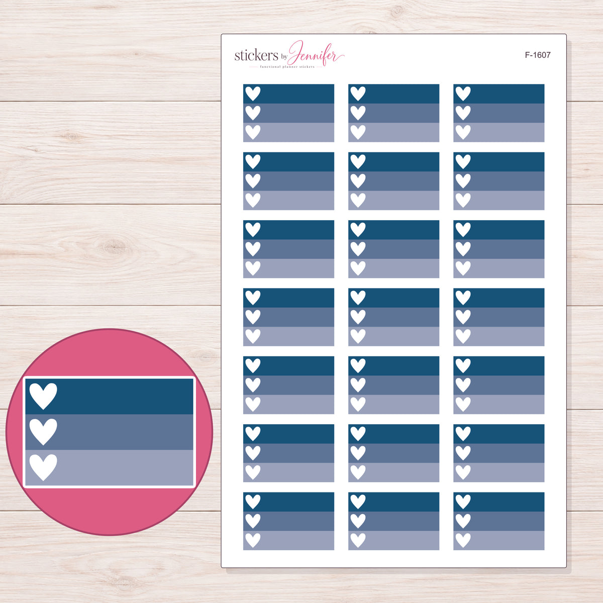 F-1607 planner sticker sheet with enlarged sticker detail
