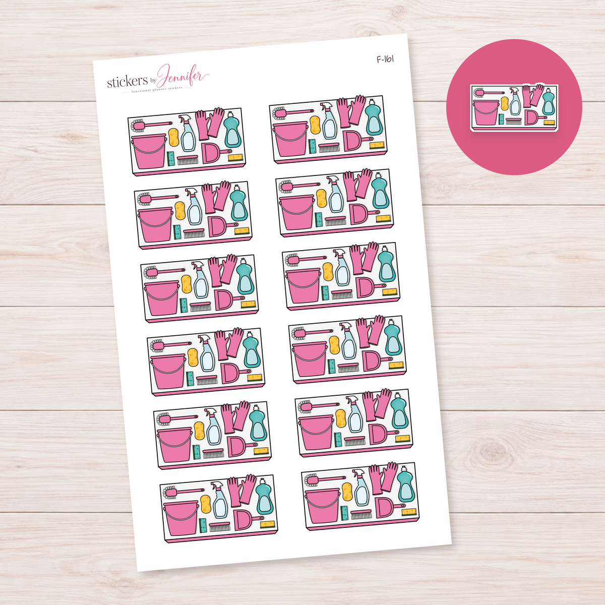 Pink Cleaning Supplies Planner Stickers | F-161